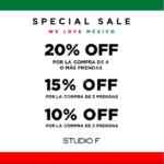 Venta Especial Mes Patrio Studio F: Hasta 20% de descuento dependiendo de las prendas que compres