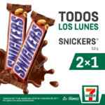 Los lunes en 7-Eleven 2x1 en chocolates Snickers