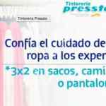 Cupón Tintorerías Pressto de 3x2 en camisas, sacos o pantalones