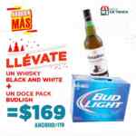 En HEB whisky Black & White + 12 pack cerveza Bud Light por $169