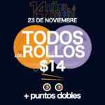Promoción Moshi Moshi 14 aniversario 23 de noviembre: Todos los rollos a $14