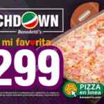 Promoción Super Bowl Benedettis: Mega pizza de 4 combinaciones por $299 + 1kg de alitas por $299 más