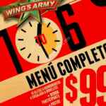 Promoción Wings Army 1 to 6: Menú completo a $99 de lunes a viernes de 1 a 6