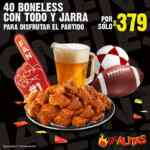 Promoción Las Alitas: 40 boneless + jarra de cerveza por $379