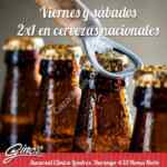 2x1 en cervezas los viernes y sábados en Ginos sucursal Clínica Londres