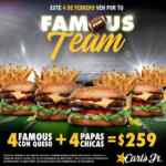 Promoción Carls Jr Super Bowl: 4 hamburguesas Famous Star + 4 papas por $259