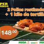 Promoción Comercial Mexicana y MEGA del Super Bowl: 2 pollos rostizados + kilo de tortillas por $148