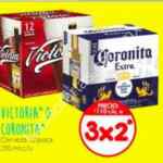 En Superama 3x2 en 12 pack cervezas Coronita y Victoria 210 ml