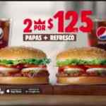 En Burger King 2 combos Whopper por $125