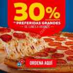 En Dominos 30% de descuento en especialidades de 2 a 9 ingredientes grandes al pedir online o por la app