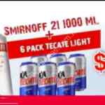Promoción Oxxo Smirnoff: botella de 1 litro + six pack de Tecate por $201