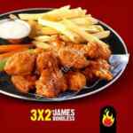 En las Alitas 3x2 en boneless James Bondless en servicio a domicilio