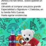 Promoción Papa Johns: Osito de peluche de regalo si compras pizza grande y 2 bebidas