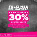 Promoción El Portón Mes del Maestro: 30% de descuento en el total de la cuenta a todos los maestros en mayo