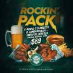 Promoción Rockin Pack en McCarthy's Patio Tlalpan: 8 alitas o boneless o hamburguesa + cerveza por $89 de 2 a 4