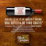 Promoción Olive Garden La Gran Plaza: Botella de vino GRATIS en consumos a partir de $1500 hoy y mañana