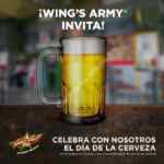 Promoción Wings Army Día de la Cerveza: Cerveza de cortesía en la compra de 10 alitas