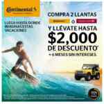 Promoción de verano Continental: Compra 2 llantas y llévate hasta $2,000 de descuento