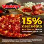 En Shakeys 15% de descuento pagando con tarjetas Banorte e Ixe