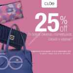 En Cloe 25% de descuento en bolsos, billeteras, cosmetiqueras, calzado y equipaje