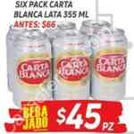 En HEB six pack de cerveza Carta Blanca lata a $45 pesos