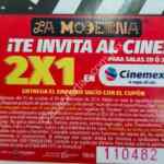 Promoción La Moderna cupón 2x1 a Cinemex de lunes a domingo en pastas seleccionadas