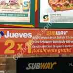 Promoción Subway 2x1 jueves: compra un sub + refresco y llévate otro sub Gratis