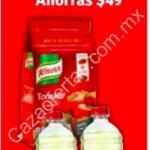 En Soriana 2 litros de aceite gratis en la compra de Knorr Suiza 900 gr.