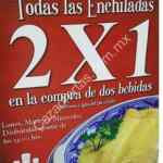 Promoción Sanborns 2x1 en enchiladas al compras 2 bebidas de lunes a miércoles