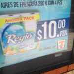 Papel higiénico aires de frescura Regio a $10 en 7 Eleven
