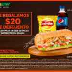 Cupón Subway $20 pesos de descuento en combo pollo rotisserie