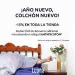 Promoción Luuna Año Nuevo Colchón Nuevo: 15% de descuento en toda la tienda y cupón de $500 de descuento adicional
