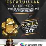 Promoción Estatuillas Cinemex: Completa la quiniela de los Oscares y obtén un código de boletos al 2x1
