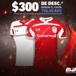 Cupón Martí de $300 de descuento en jersey del Toluca por su 102 Aniversario válido sólo hoy