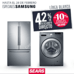 En Sears Especiales Línea Blanca Samsung: 42% de descuento directo + 10% adicional pagando con tarjeta Sears