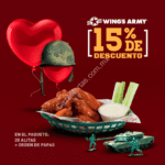 En Wings Army 15% de descuento en el paquete de 20 alitas por San Valentín