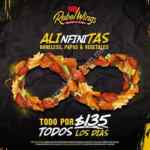 Promoción Rebel Wings Alinfinitas: boneless, papas y vegetales ilimitados por $135