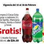 Re rebajas Soriana: aceite comestible Gratis en la compra de 2 refrescos de 3 litros