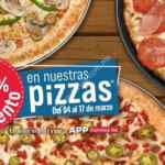 En Dominos 30% de descuento en pizzas del 4 al 17 de marzo comprando en línea y por la app