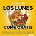 Promoción Beer Factory: Come un platillo gratis los lunes en consumos a partir de $96