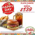 Promoción Chilis Happy Day: menú de plato fuerte + bebida por $139 de lunes a viernes