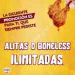 Promoción Chilis Miércoles de alitas y papas ilimitadas por $199