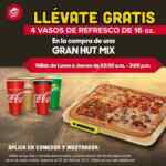 Promoción Pizza Hut: Compra una Gran Hut Mix de lunes a jueves de 10:00 AM a 3:00 PM y llévate 4 refrescos