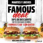 Promoción Carls Jr Famous Deal: 50% de descuento en tu segundo combo Famous Star con queso los martes y jueves