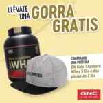 En GNC compra una proteína Optimum Nutrition Gold Standard y llévate de regalo una gorra