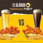 Promoción Buffalo Wild Wings el Clásico de alitas + papas + cerveza por $119 de lunes a viernes