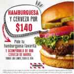 Cupón TGI Fridays cualquier hamburguesa + cerveza de barril por $140 los lunes