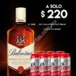 Promoción Bodegas Alianza de whisky Ballentines + 7 cervezas Tecate por $220