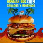 En Las Alitas Hamburguesa Hawaian BBQ a $109 los sábados y domingos