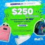 Cupón Martí Regreso a Clases 2019 de $250 de descuento en compras desde $1,199 en productos escolares
